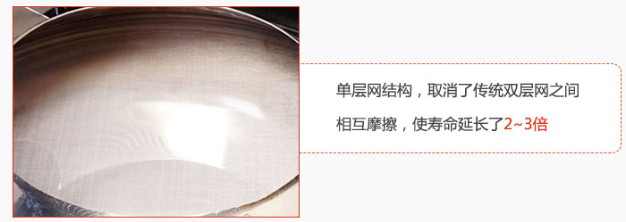 單層網(wǎng)結(jié)構(gòu)，取消了傳統(tǒng)雙層網(wǎng)之間相互摩擦，使壽命延長了2~3倍