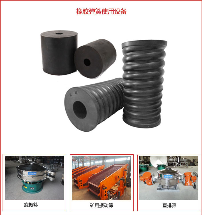 橡膠彈簧適用設(shè)備：旋振篩，礦用振動(dòng)篩，直排篩等
