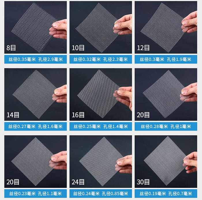 8目-30目金屬絲編織網(wǎng)對(duì)應(yīng)的絲徑，孔徑圖片展示