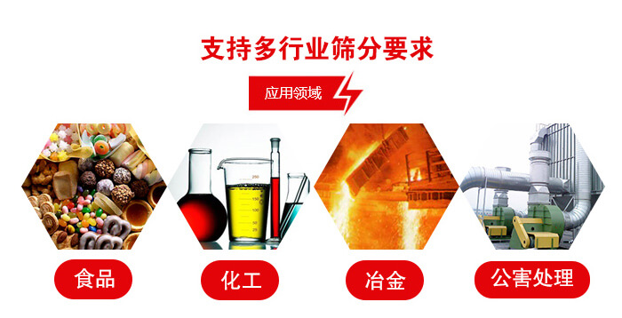 旋振篩適用的行業(yè)：食品行業(yè)，化工行業(yè)，冶金行業(yè)，公害處理等。